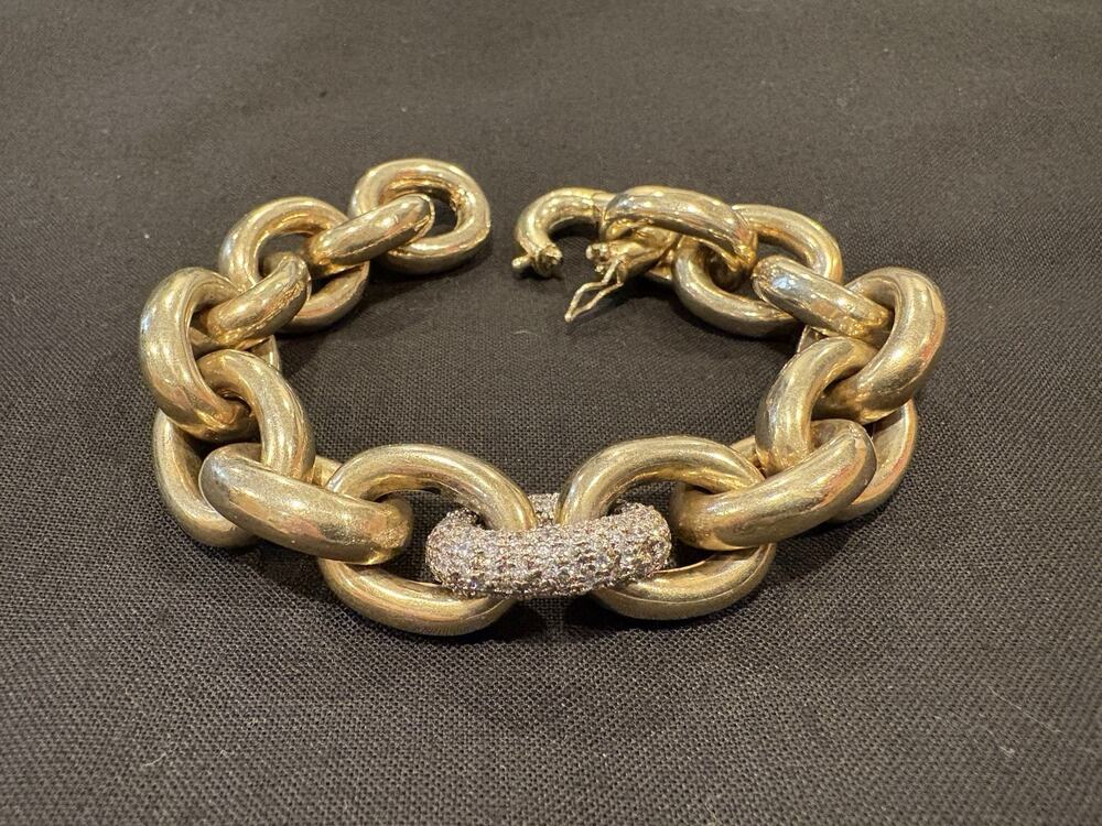 Eddie Borgo Bracelet Chain Link Pave Rhinestone Gold tone Safety latch